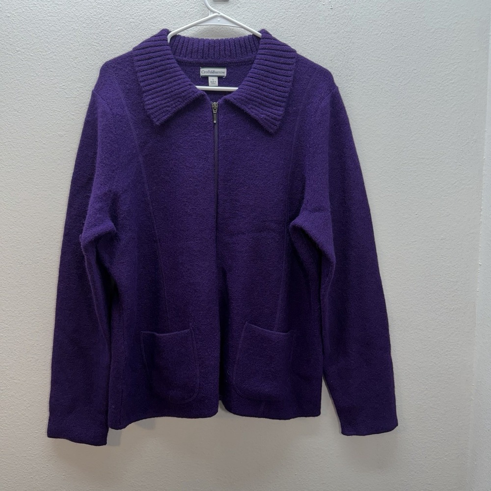 Croft & Barrow 100% Wool‎ Zip Front Cardigan Jacket Purple Knit Sweater Size L